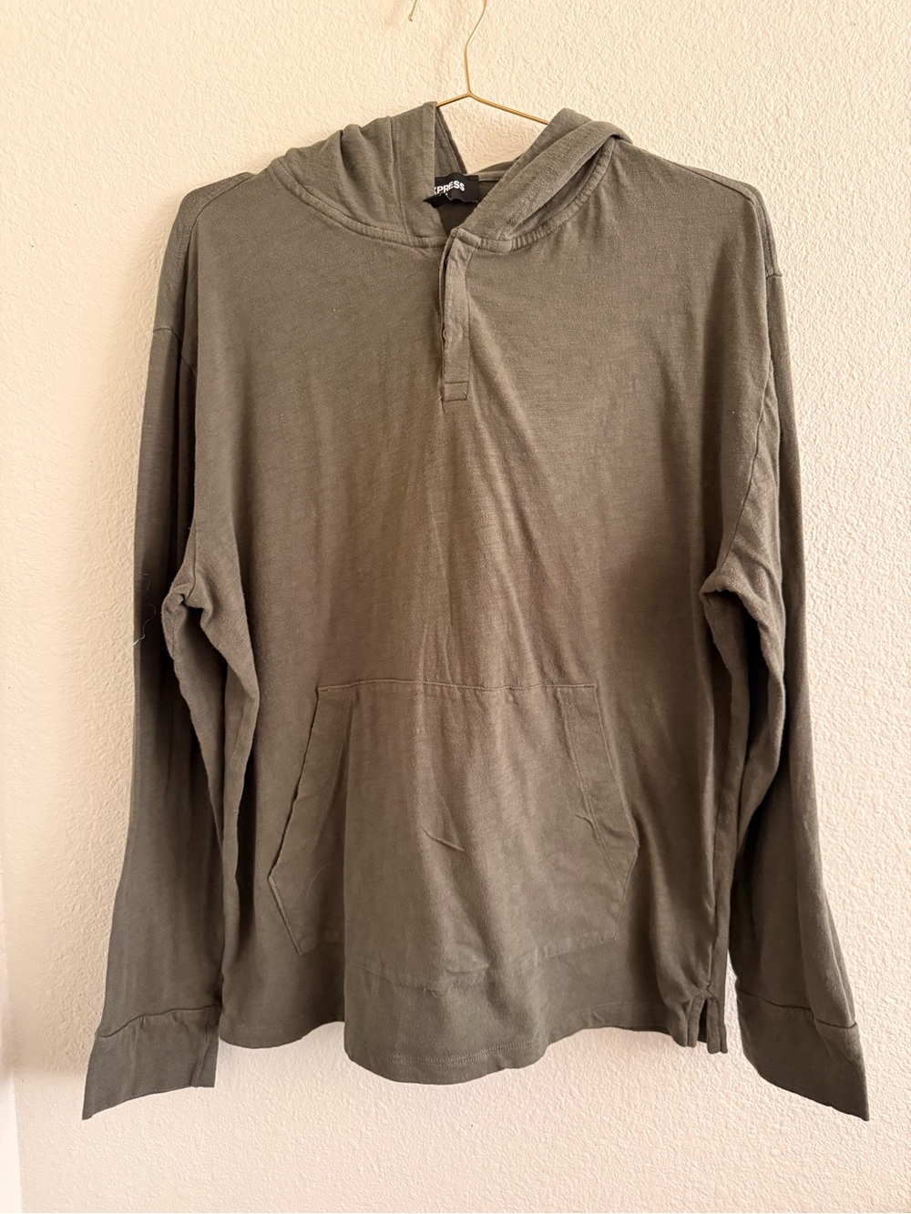 Express Olive Green Hooded Long-Sleeve Tee